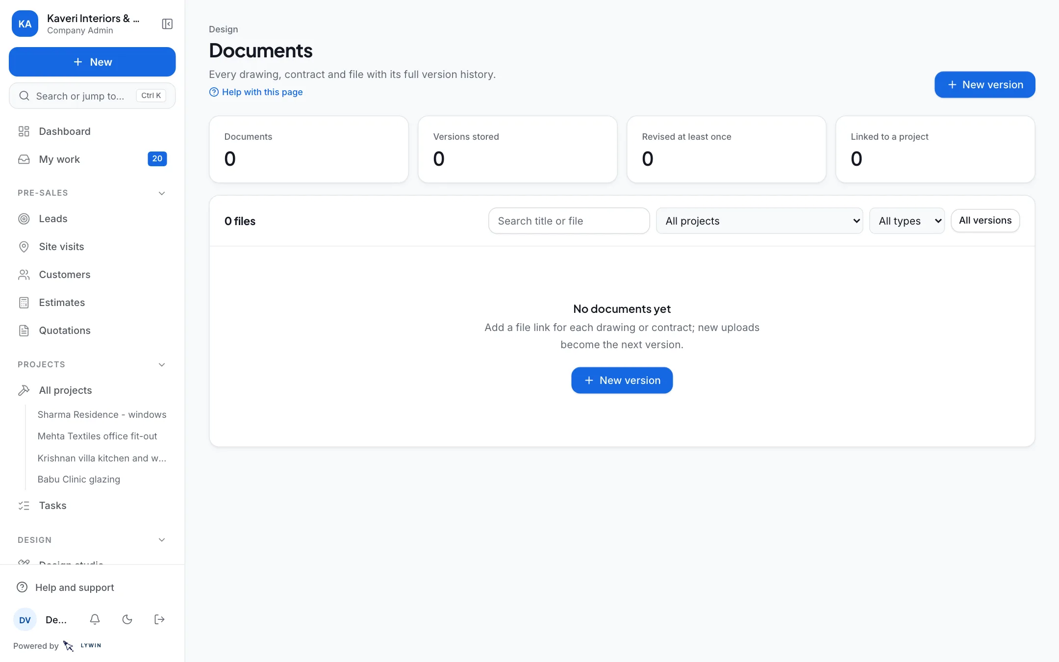 Drawings, agreements and files for each project.
