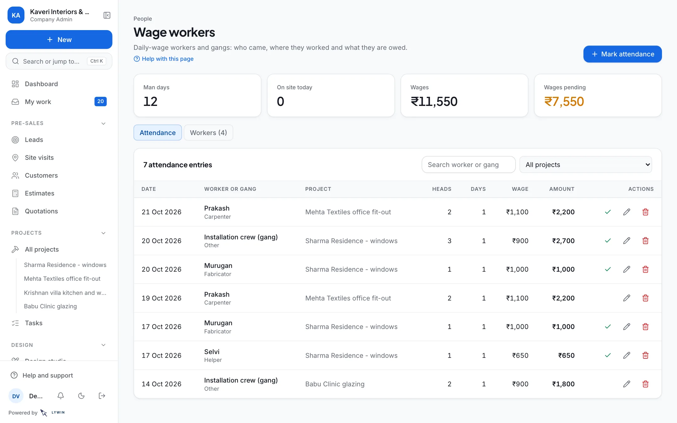 Daily-wage workers, their attendance and what they are owed.