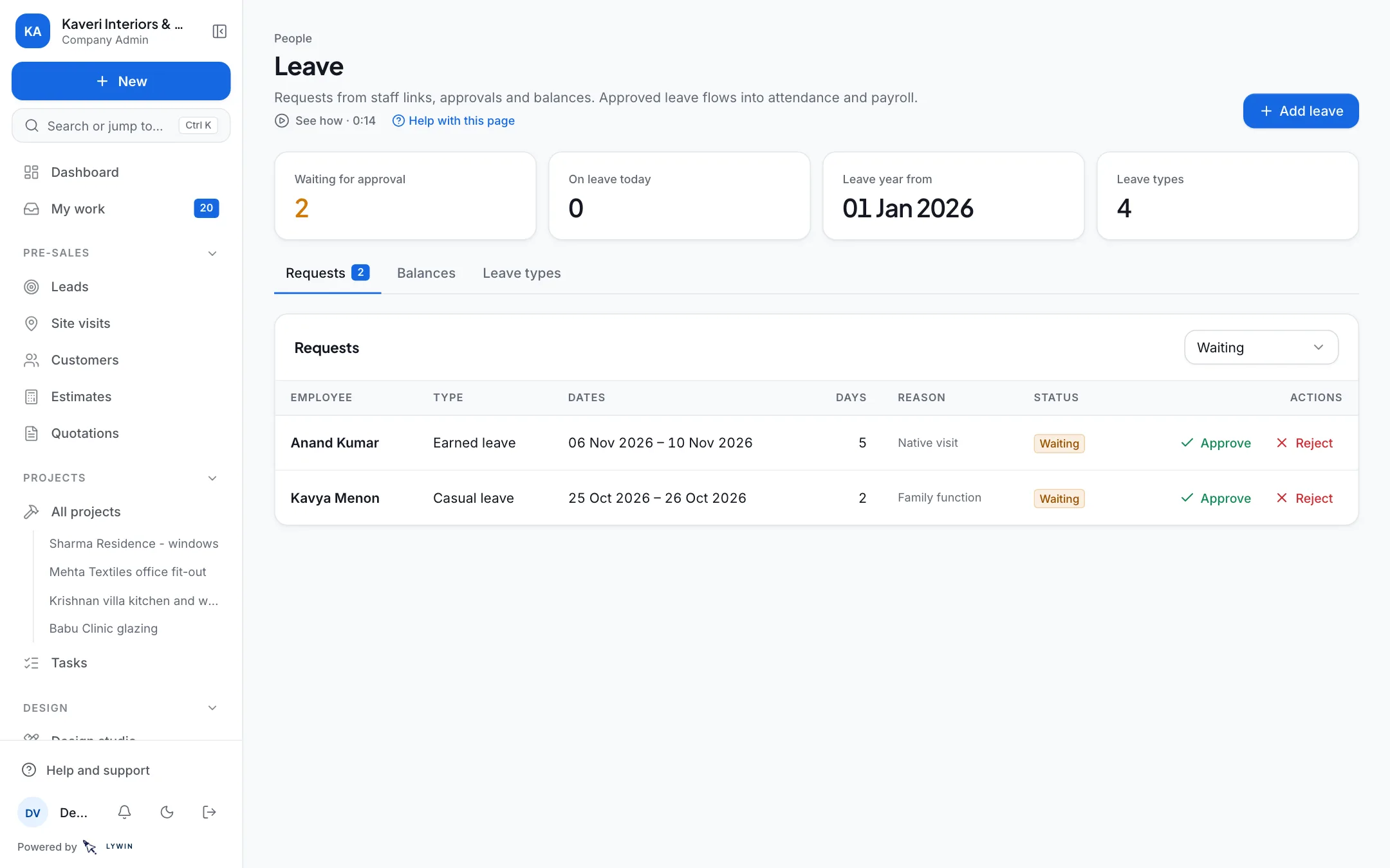 Leave requests, balances and the kinds of leave you give.