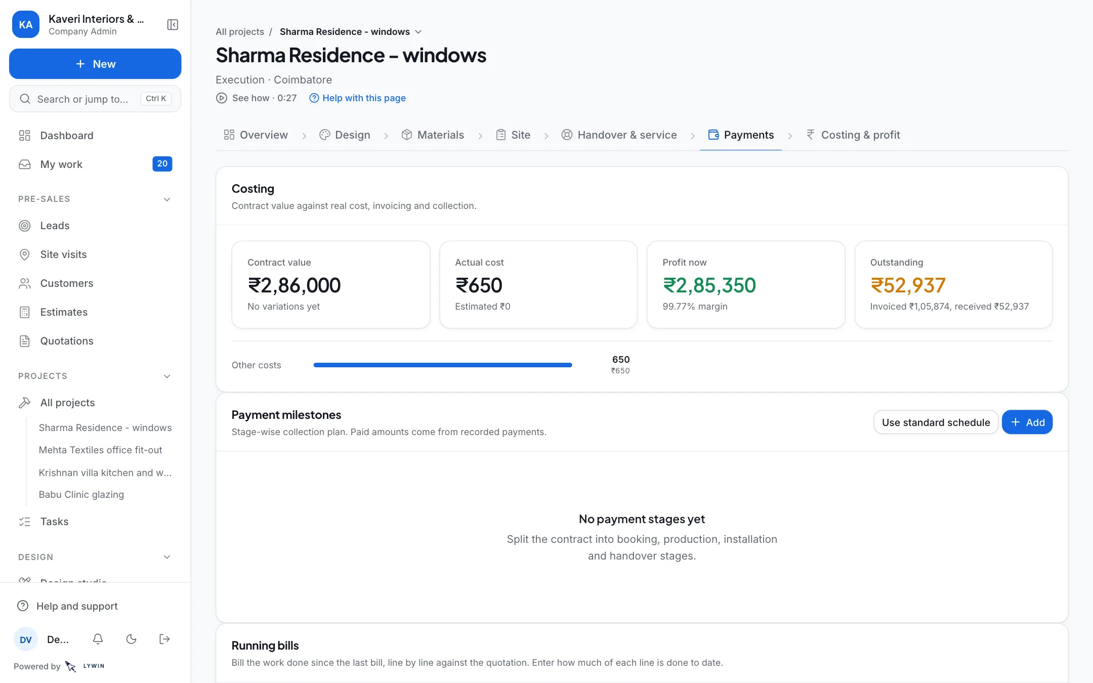 The payment plan, what was billed and what came in.
