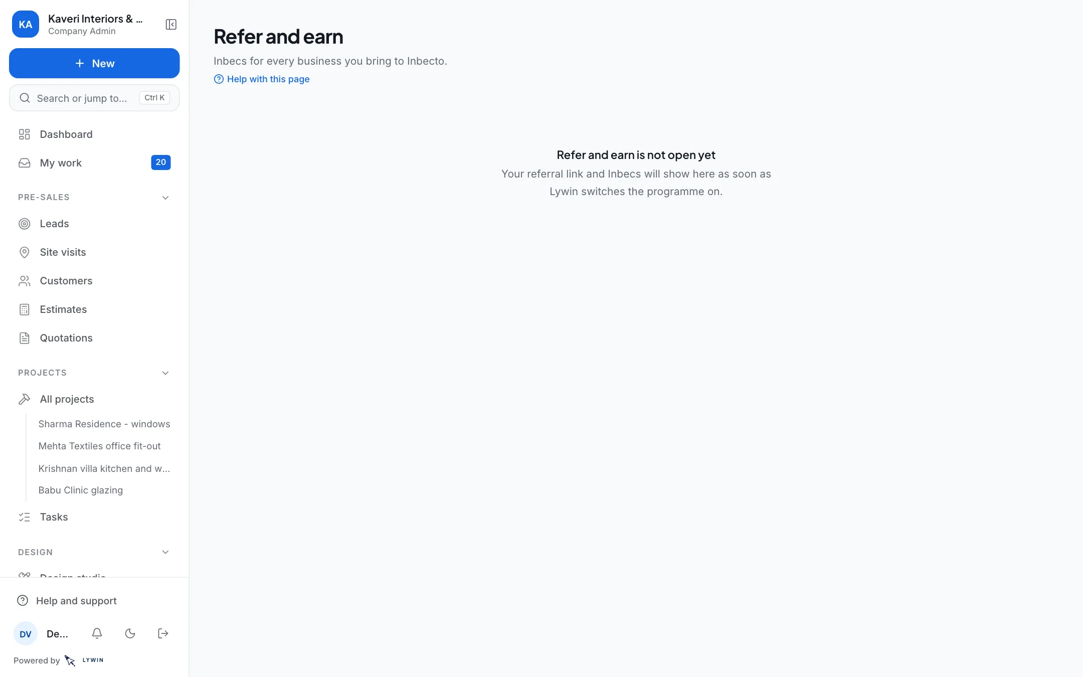 Your referral link and what you have earned.